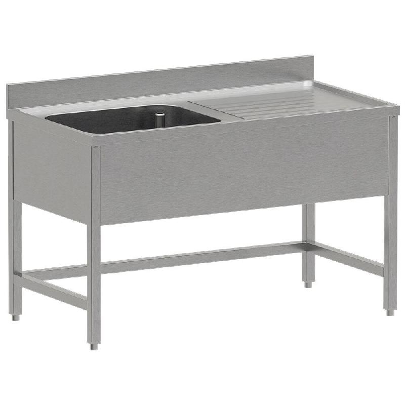 Diamond - Plonge inox ECO 1 cuve égouttoir droite, sans sous-tablette inférieure - réf. WR-E1C1-DD4 - inox AKS-WR-E1C1-DD4_0