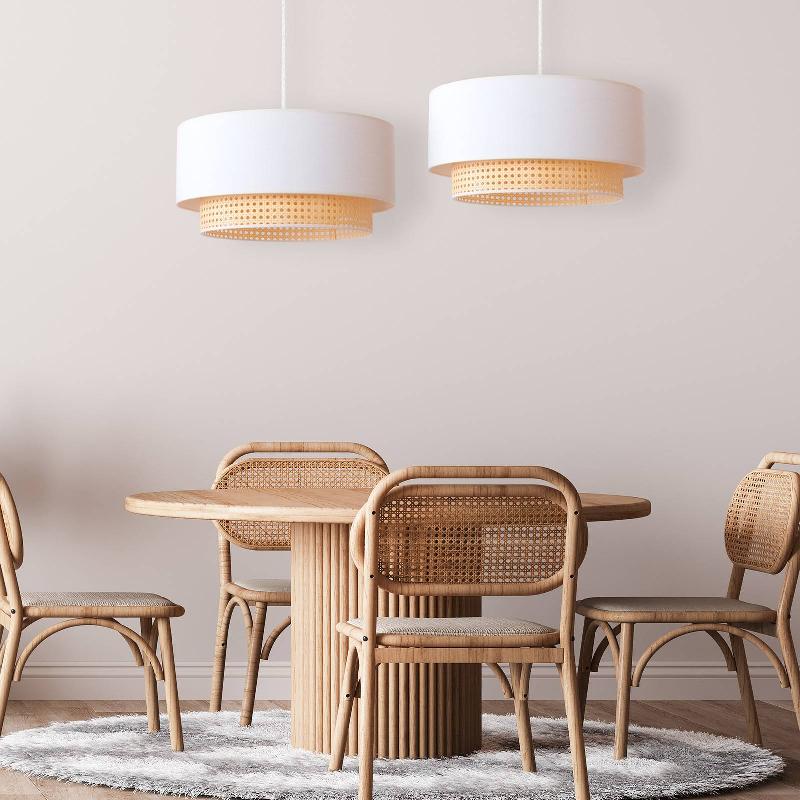 DUOLLA SUSPENSION BOHO 2 LAMPES TISSU CRÈME-BLANC/ROTIN