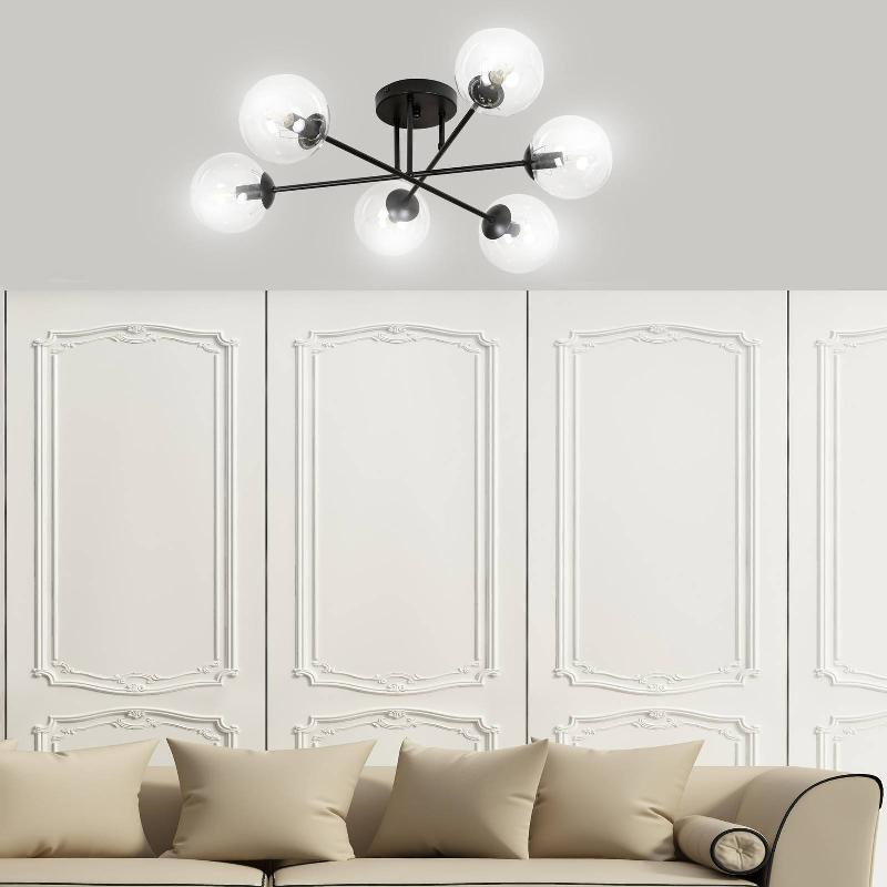 EMIBIG LIGHTING PLAFONNIER GLASSY, NOIR, TRANSPARENT, VERRE, 6 LAMPES, E14