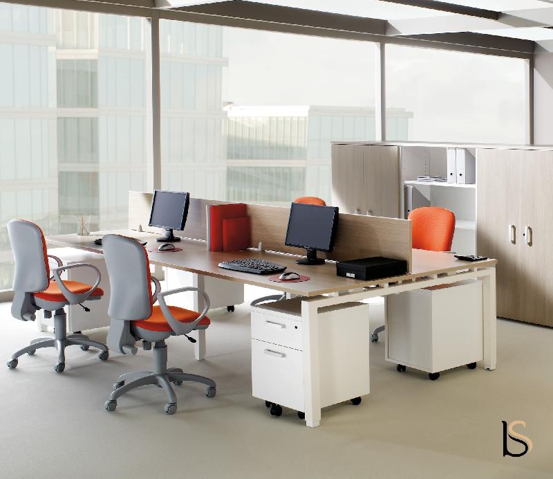 Ensemble de 4 bureaux Bench ECO - Mobel Linea - 120, Alu, Acacia foncé_1