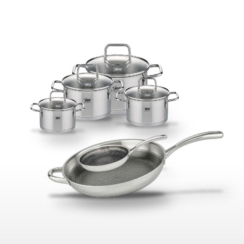 Lot 2 Poêles 32/24 cm et 4 Faitouts 12/14/16/20 cm Elo Relief Evolution - gris inox 3176239958300_0