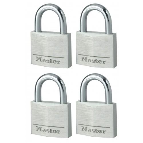 LOT DE 4 CADENAS À CLÉ S'ENTROUVRANTS - 40MM DE LARGE - ALUMINIUM MASSIF MASTER LOCK