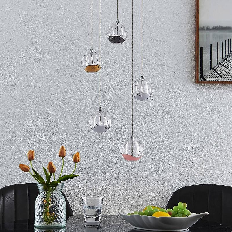 LUCANDE SUSPENSION LED HAYLEY, 5 LAMPES, MULTICOLORE, VERRE
