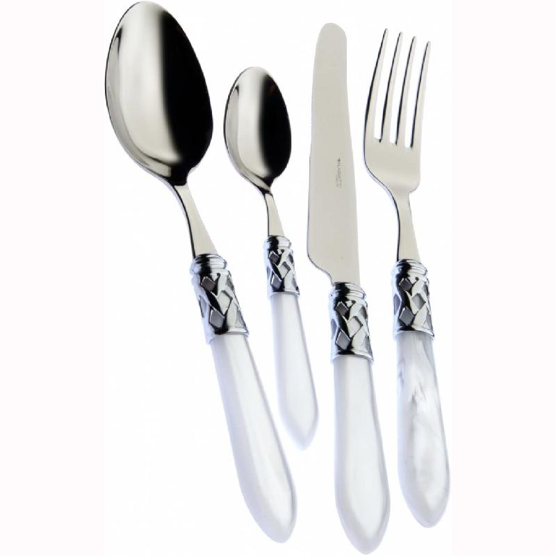 MÉNAGÈRE 24 PIÈCES ACIER INOXYDABLE 18/10 ANNEAU CHROMÉ - MANCHE BLANC - BUGATTI - ALADDIN