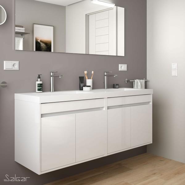 MEUBLE NOJA 1400 BLANC BRILLANT ET VASQUE - SALGAR 84996