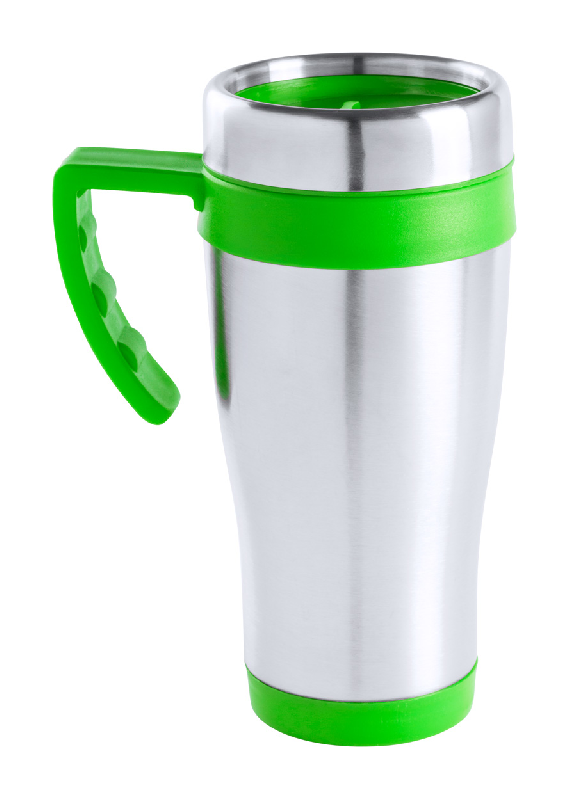 Mug thermo - double paroi en acier inoxydable - 450 ml - poignée et finitions en plastique colorées_0