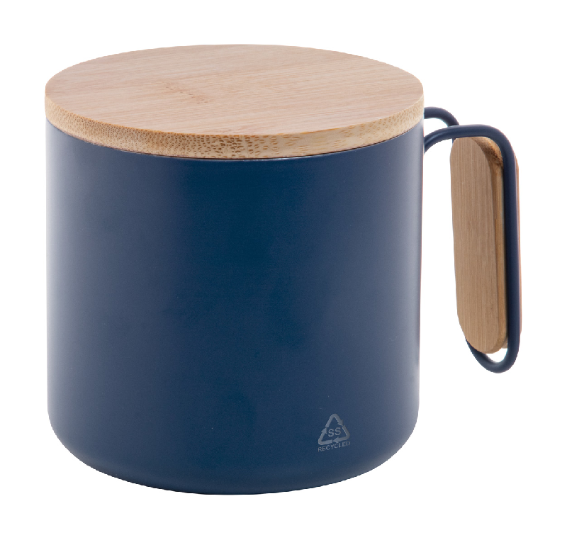Mug thermos - double paroi en acier inoxydable recyclé - avec couvercle et poignée en bambou - 300 ml_0