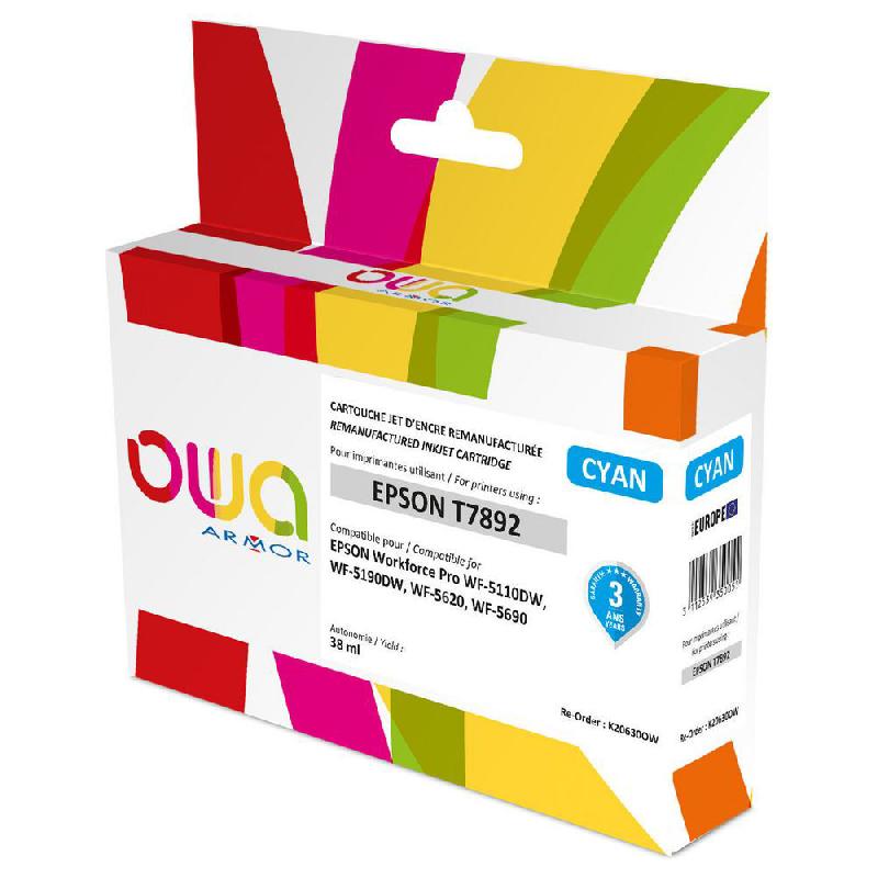 OWA CARTOUCHE D'ENCRE REMANUFACTURÉE, COMPATIBLE POUR EPSON T7892XXL, TRÈS GANDE CAPACITÉ - CYAN