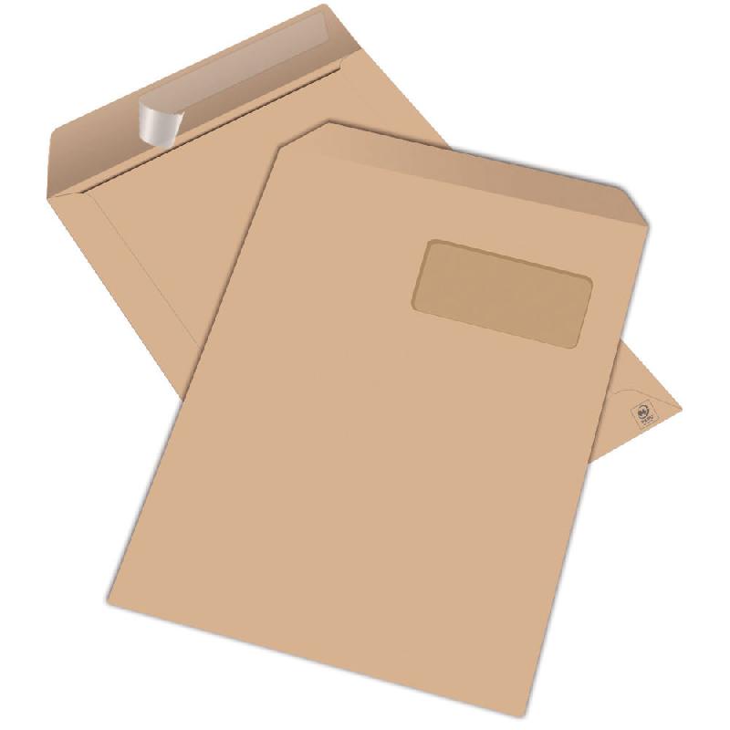 POCHETTE RAJA  KRAFT FORMAT POSTAL C4 - 229 X 324 MM - AVEC FENETRE - 90G FERMETURE AUTOCOLLANTE - BOÎTE 250 UNITES