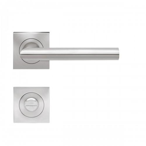 POIGNÉES DE PORTE SUR ROSACES CARRÉES SÉRIE ER 37Q VERONA -INOX SATINÉ -CONDAMNATION KARCHER DESIGN