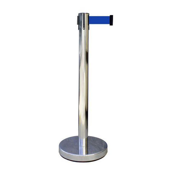Poteau de signalisation à sangle chrome 2 mètres - Economique Bleu - Rolléco_0