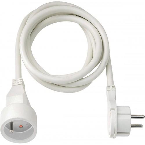 RALLONGE ÉLECTRIQUE AVEC FICHE PLATE - BLANC - 5 M BRENNENSTUHL