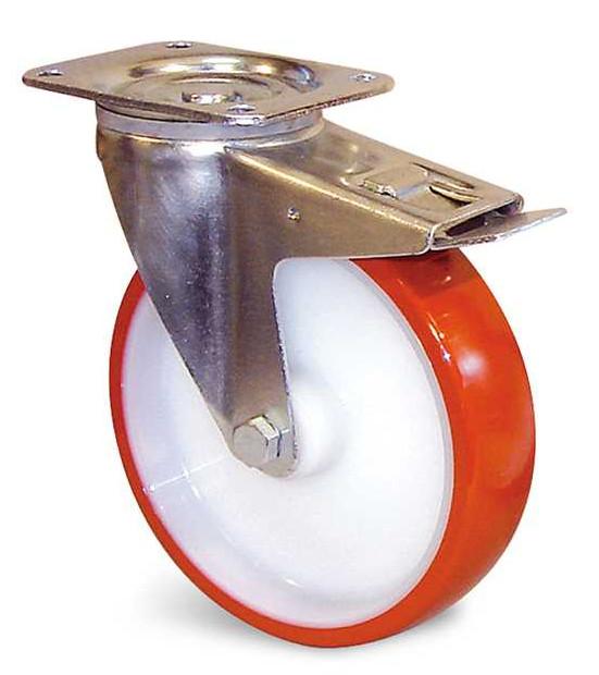 Roulette polyuréthane corps polyamide rouge à platine pivotante + frein d 100mm - GUITEL HERVIEU - ep4bd100-28l - 867410_0