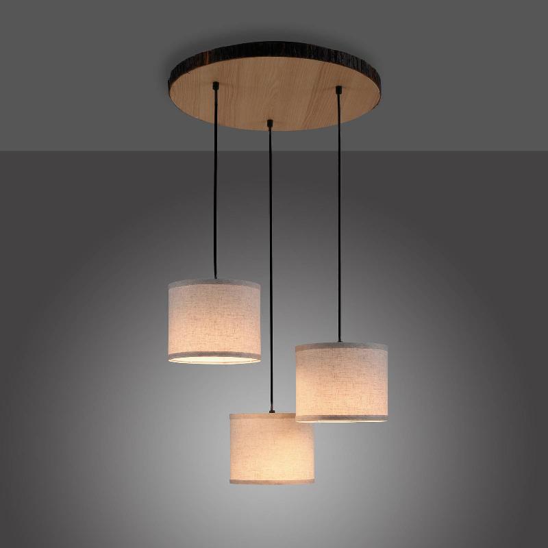 JUST LIGHT. SUSPENSION BARK À TROIS LAMPES, ROSACE RONDE