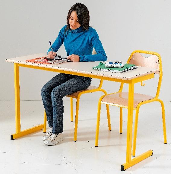 TABLE FIXE DICO PLATEAU 130 X 50 CM CHANTS PLAQUÉS - T5 - PIÉTEMENT JAUNE - MANUTAN COLLECTIVITÉS