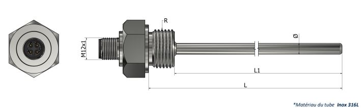 Thermistance à visser avec sortie connecteur M12 - HR30 - Type PTC et NTC - Raccord multiple_0