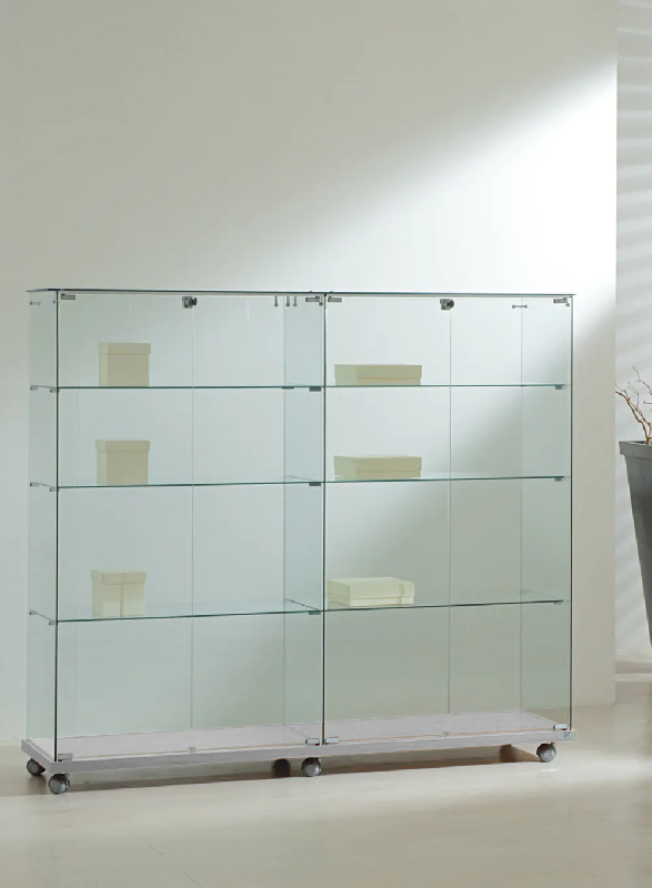 Vitrine légère démontable en verre 16/14VA - gris - 6 tablettes amovibles - serrure - roulettes_0