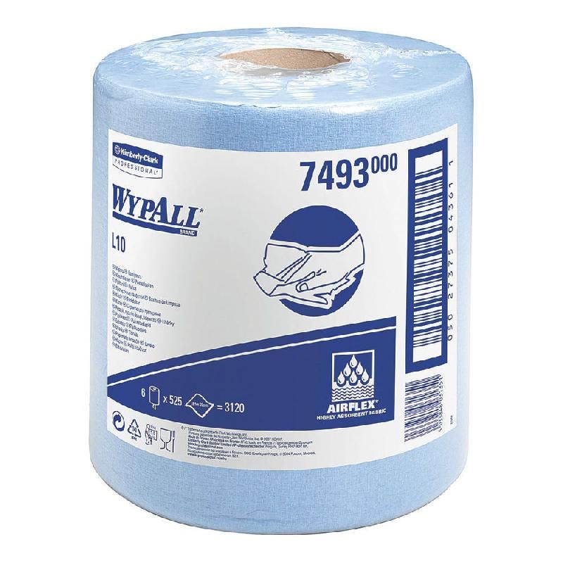 WYPALL* BOBINE À DÉVIAGE CENTRAL WYPALL - ROLL CONTROL - L 10 - BLEU - AIRFLEX- 525 FEUILLES - CARTON DE 6