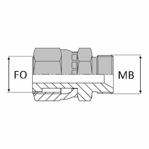 Adaptateur droit femelle tournant ORFS x mâle BSP pour bague BS - Cône 60° - 1/4' , 13.15 , 9/16' , 12.75_0