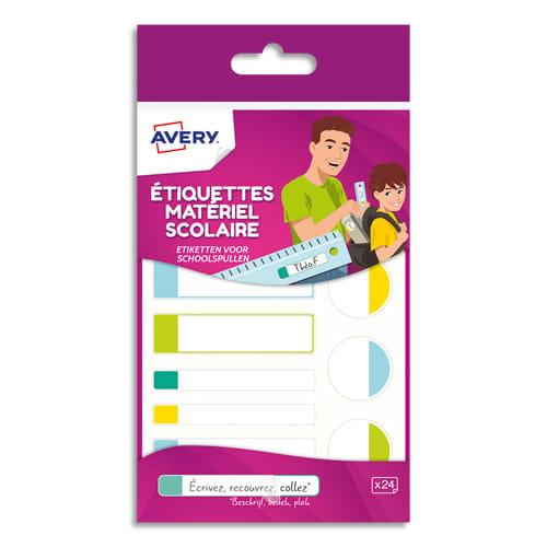 Avery - Sachet de 24 étiquettes plastifiées blanches avec bordures multicolores pastel et fluorescentes - Formats assortis_0
