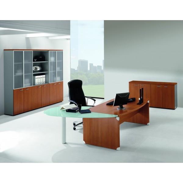 Bureau X time Stop avec convivialité en verre - Quadrifoglio. - Wenge, Droite, 259_0
