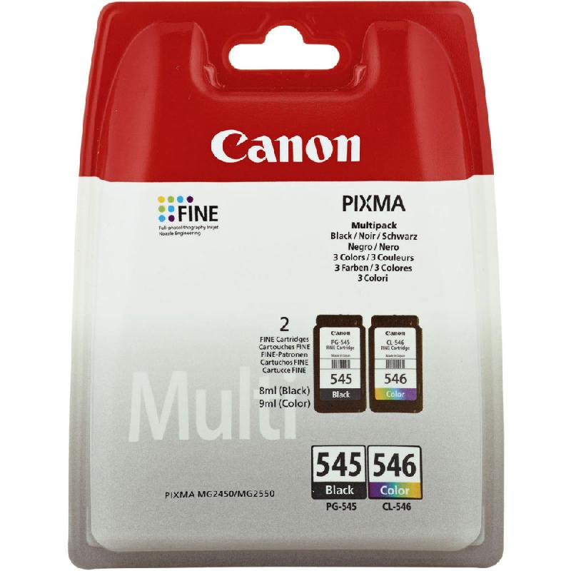 CARTOUCHE D'ENCRE AUTHENTIQUE CANON PG-545/CL-546 - PACK DE 2 NOIR ET TRICOLORE - 8287B005 - NOIR - CYAN - MAGENTA - JAUNE