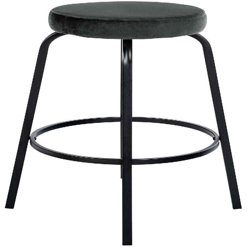 Décoshop26 - Tabouret de bar avec repose-pieds en velours gris foncé piètement métallique noir mat à quatre pieds 10_0005804 - gris métal 300026_0
