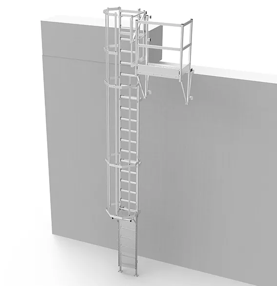 Échelle à crinoline en aluminium - sortie latérale avec palier 0.60m et porte de condamnation - hauteur 1.70 à 8.00m_0