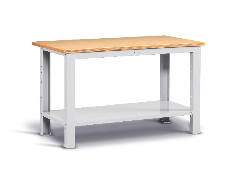 Établi métallique Fortis - L.1500 mm - Plateau bois en hêtre - Charge 1000 kg - Gris clair_0