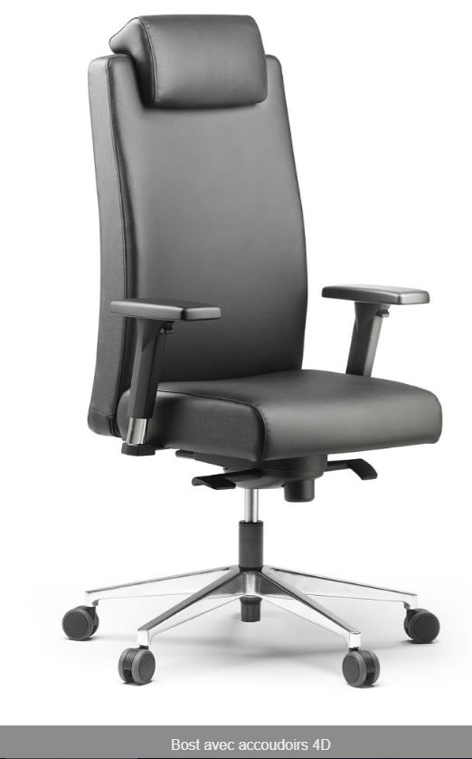 Fauteuil de direction Sokoa Bost - version alu poli - revêtement cuir et accoudoirs 4D_0