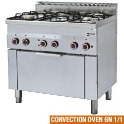 Fourneau 5 feux gaz avec four à convection électrique GN 1/1 - Pro 600 - 900x600xh850/970 mm_0