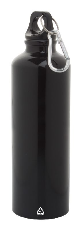 Gourde en aluminium recyclé - 750 ml - avec mousqueton en aluminium recyclé - couleur noire_0