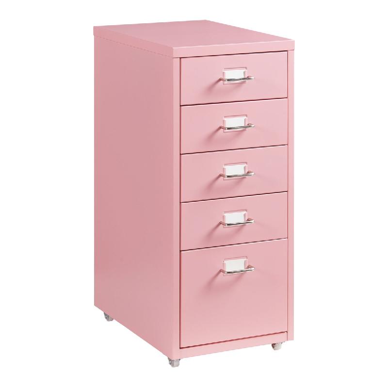 Helloshop26 - Caisson de bureau armoire meuble de rangement à roulettes avec 5 tiroirs 69 x 28 x 41 cm rose 03_0009104 - 3000224511310_0