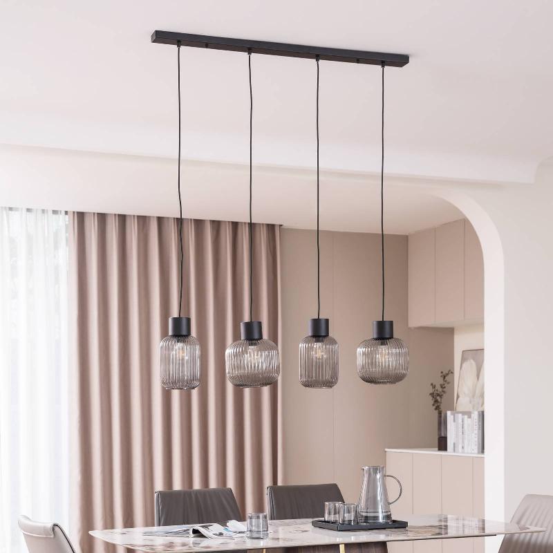 LUCANDE LOMERIS SUSPENSION À 4 LAMPES, GRIS FUMÉ