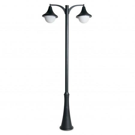 Luminaire pour mât 2 bras Polar - IP43 - E27 - 2x42W - Anthracite - Aluminium et méthacrylate d'opale_0