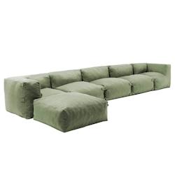 Oviala Business - Salon d'angle modulable 6 places vert cactus - 3 chauffeuses, 2 angles et 1 pouf - Polyester vert Olefin - 111350_0