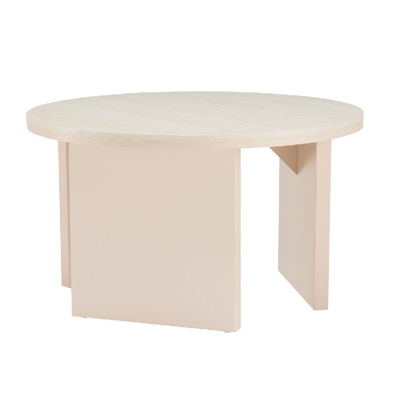 Oviala Business Table basse effet bois ronde diam 80 cm crème - blanc Bois massif 114536_0