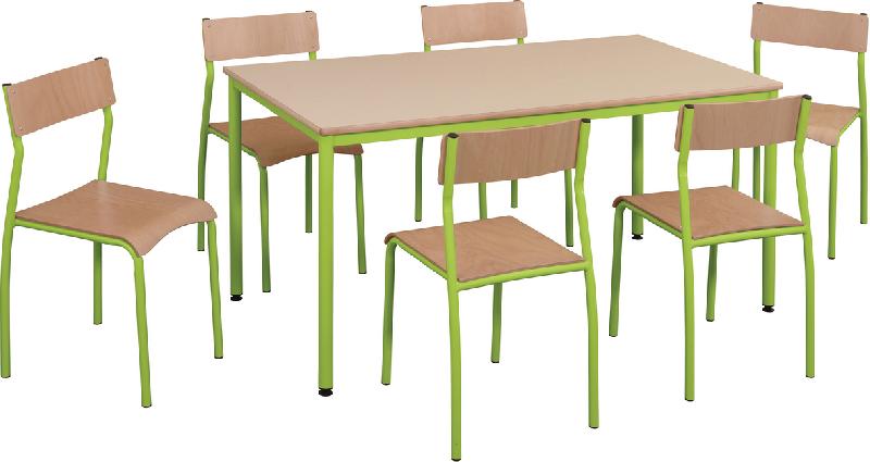 PACK : LOT DE 6 CHAISES 4 PIEDS + 1 TABLE 160X80 CM