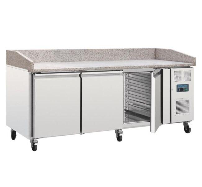 Polar Table de préparation réfrigérée avec plan de travail en marbre 3 portes, pâtisserie - 5050984387487_0