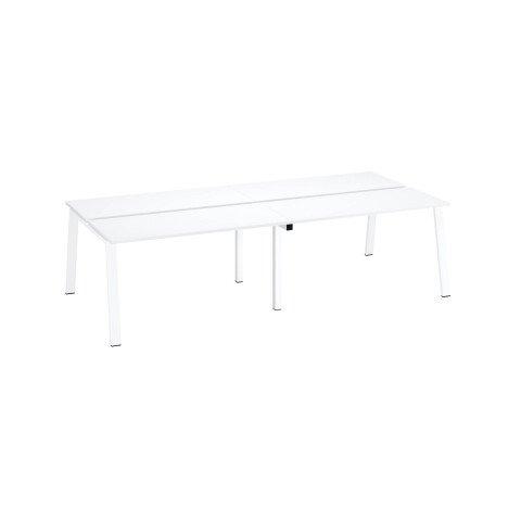 PÔLE DE 4 BUREAUX ECLA BLANC L 140 X P 60 CM PIÈTEMENT MÉTAL FINITION BLANC