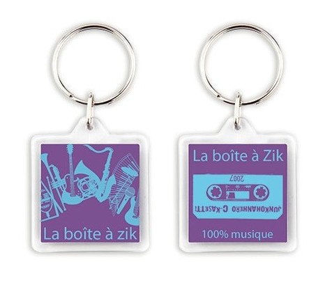 Porte-clés personnalisé carré en acrylique transparent 39x39 mm - Impression quadri recto-verso_0