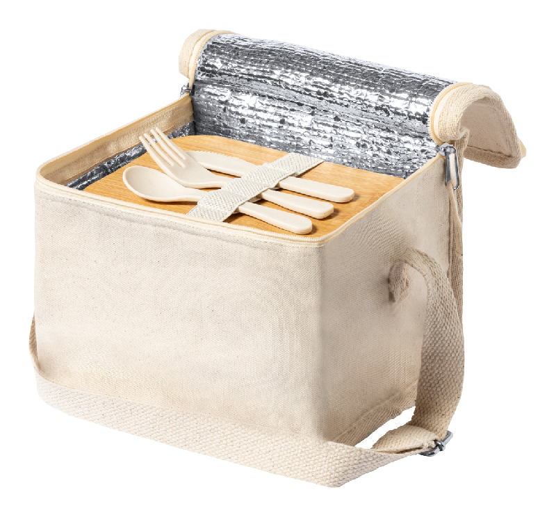 Sac isotherme en coton zippé - doublure aluminium - boîte lunch 1000 ml avec couvercle bambou et couverts inclus_0