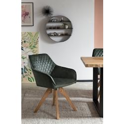 SalesFever Fauteuil | rotatif | Housse velours vintage | Cadre en hêtre | L 59 x P 61 x H 85 cm | vert foncé-naturel - vert multi-matériau 395264_0