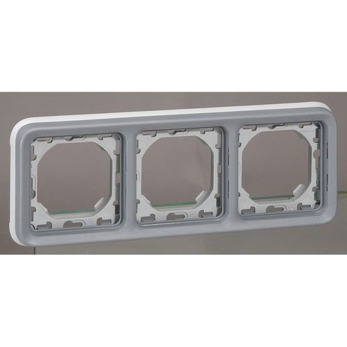 SUPPORT PLAQUE À 3 POSTES HORIZONTAUX PLEXO GRIS - LEGRAND