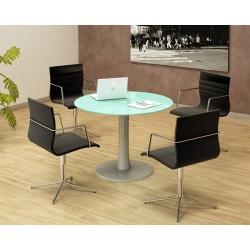 TABLE DE RÉUNION DESIGN AVEC PLATEAU EN VERRE DÉPOLI - QUADRIFOGLIO_0