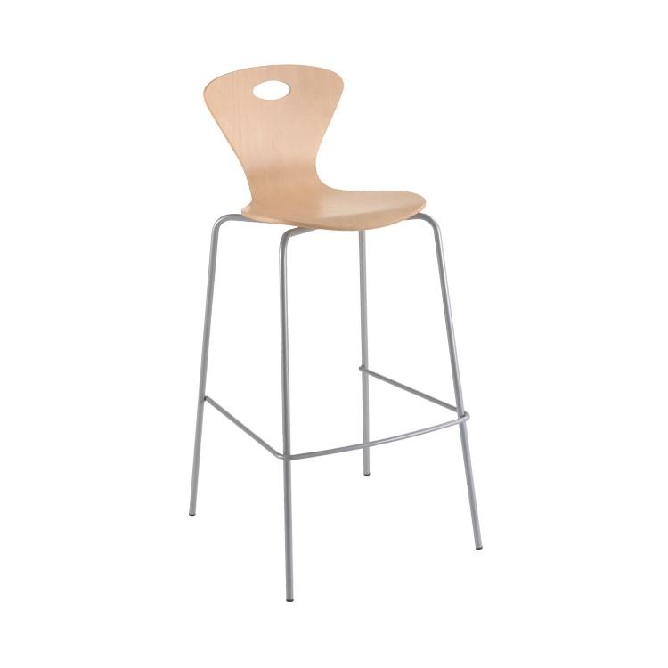 Tabouret haut en bois - pieds métal TIC - coque hêtre - piétement aluminium - Marque EOL_0