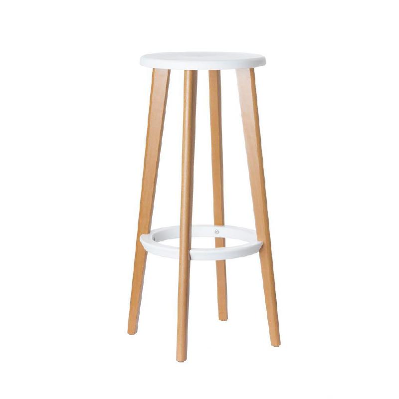 TABOURET WOODY EN ABS INJECTE - PIETEMENT HETRE MASSIF - ASSISE BLANCHE - PAQUET 2 UNITES - LOT DE 2