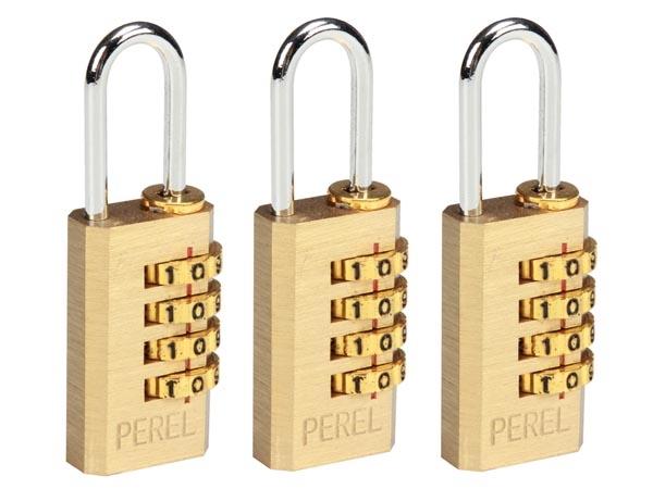 Jeu de 3 cadenas à combinaison 20 mm - Perel SLKCSET - corps en laiton, anse en acier chromé, combinaison 4 chiffres_0