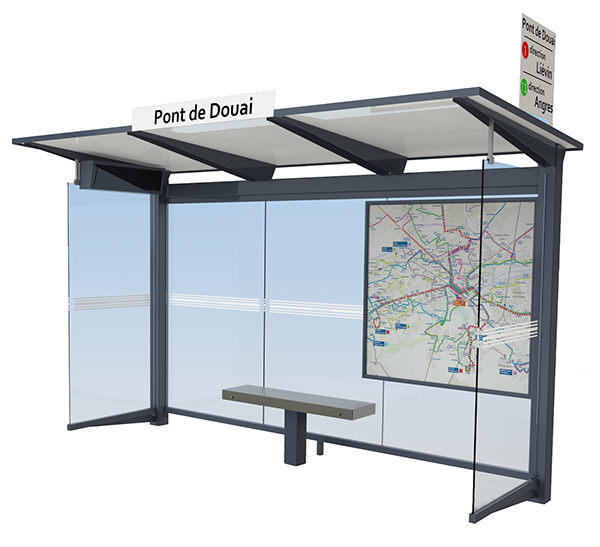 Abri bus helios standard / structure en acier / avec banquette / 370 x 150 cm_0