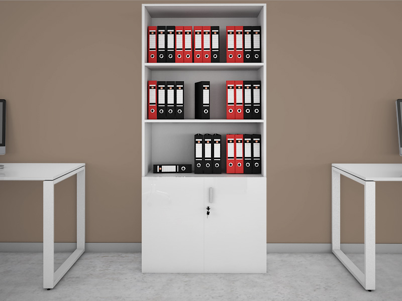 Armoire haute mixte Thali - Portes battantes laquées - L90 x H195 cm - Bois mélaminé avec serrure intégrée_0